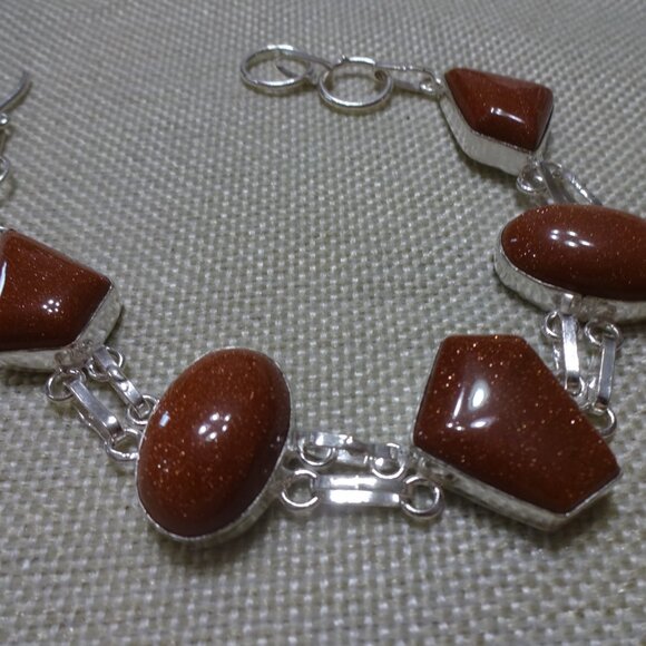 Sparkling GOLD SUNSTONE Handmade Sterling 925 Bracelet Size 8 1/4" #453C - Picture 3 of 3